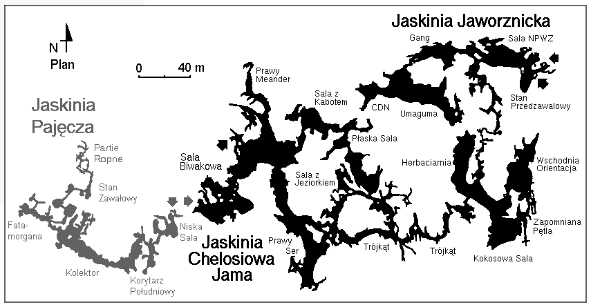 Plan Systemu Chelosiowej Jamy i J. Jaworznickiej