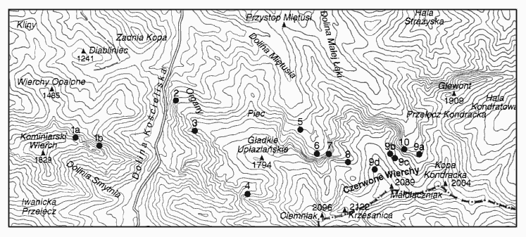 Distribution of caves in the Western Tatras