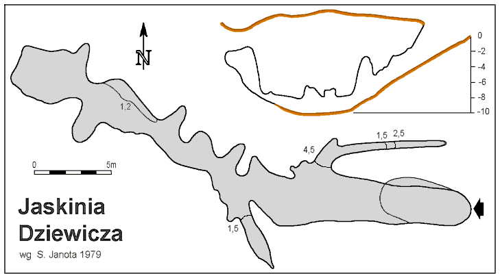 Plan i przekrj Jaskini Dziewiczej