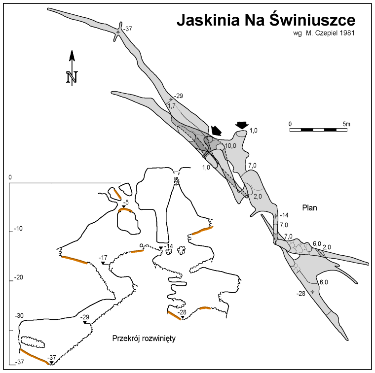 Plan i przekroj Jaskini Na Swiniuszce