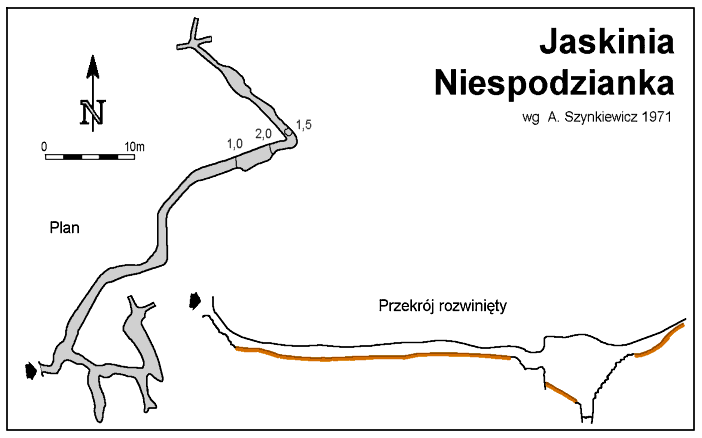 Plan i przekroj Jaskini Niespodzianka