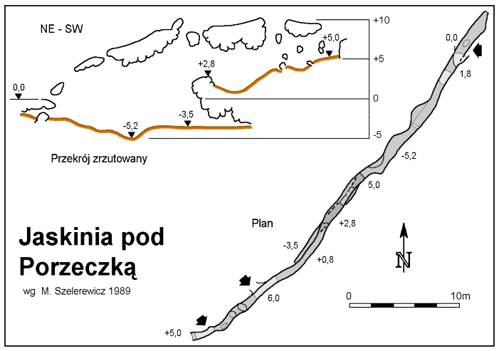 Plan i przekroj Jaskini pod Porzeczka